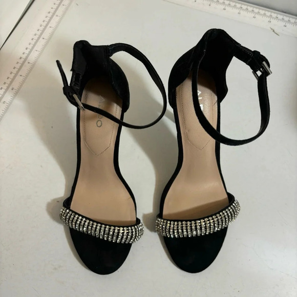 Aldo women’s black velvet crystal embellished strappy stiletto  heeled sandals 9 - Picture 6 of 12
